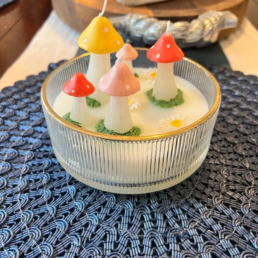 Handmade Mushroom Candle Centerpiece - Pink, Red & Yellow